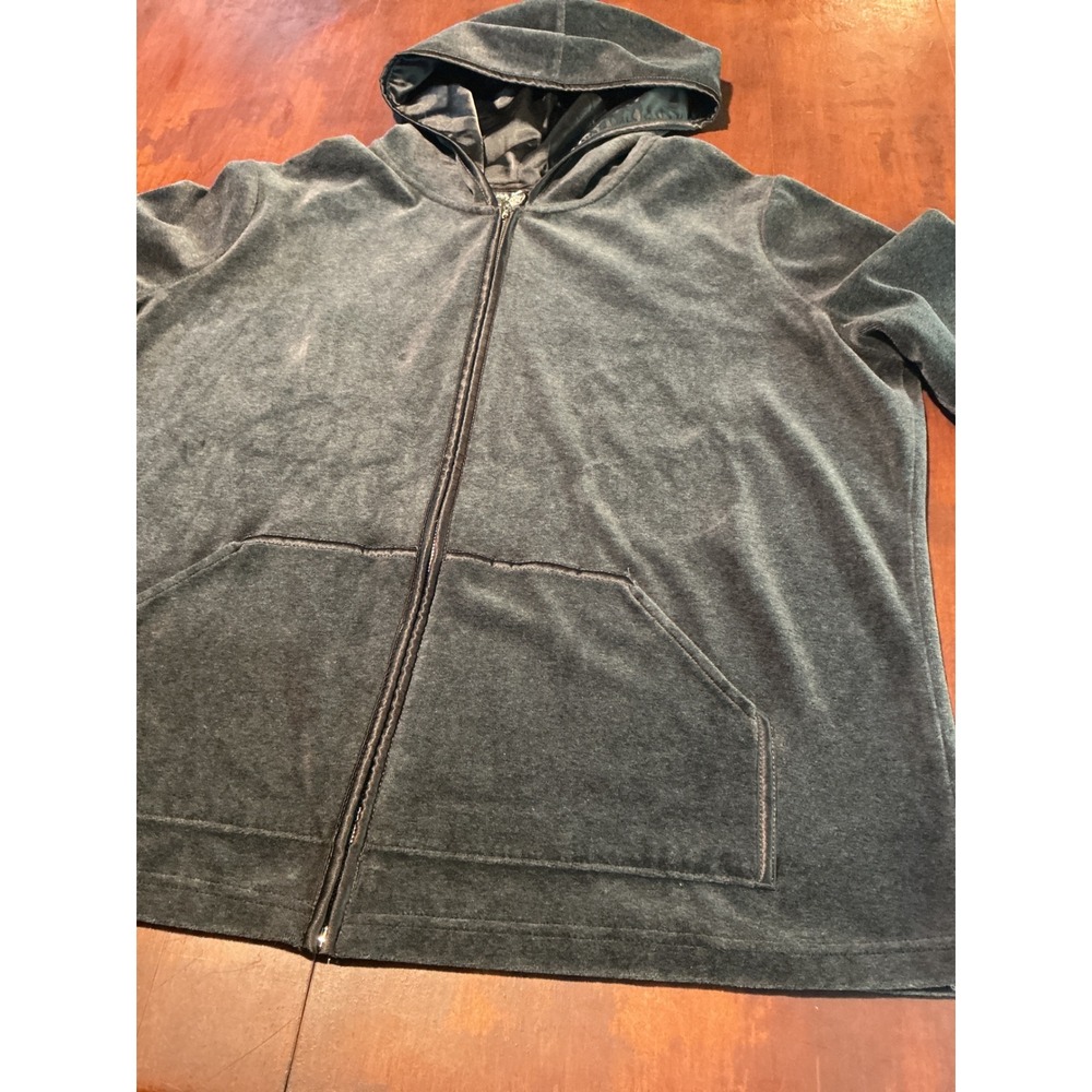 Jones New York Sport Velour Zip Up Hoodie Charcoal Gray Plus Size 1X RN54050